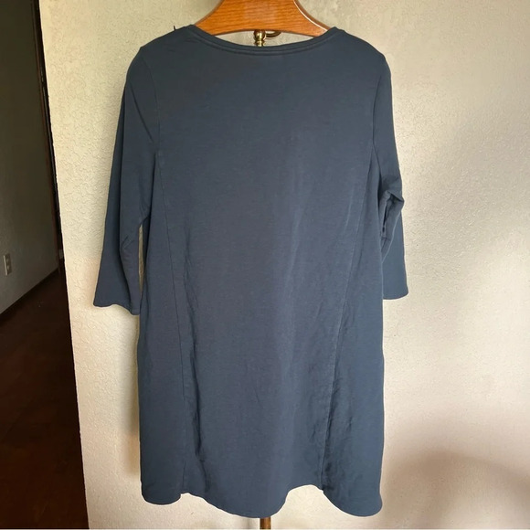 J JILL ~ Pure Jill Pima Cotton Blend Blue Grey Dress with Pockets - Picture 3 of 9